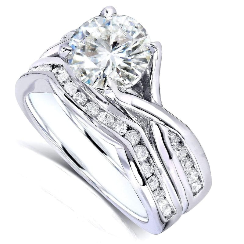Annello by Kobelli 14k White Gold 1 1/2ct TGW Moissanite and Channel-set Diamond Bridal Rings Set