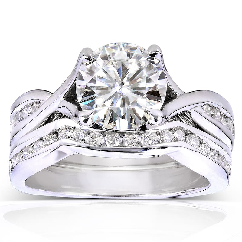 Annello by Kobelli 14k White Gold 1 1/2ct TGW Moissanite and Channel-set Diamond Bridal Rings Set