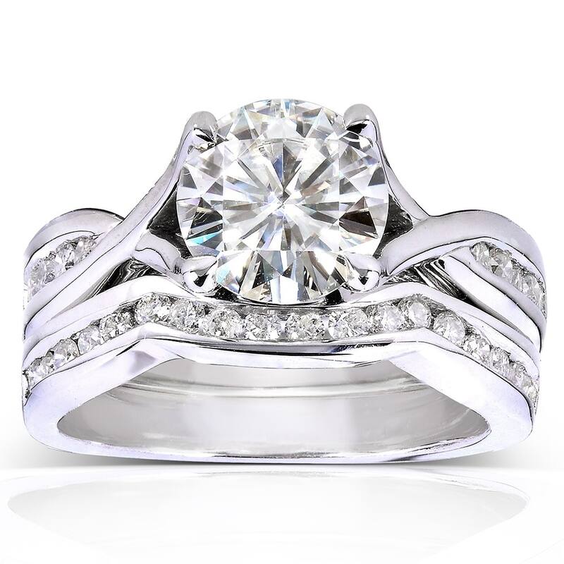 Annello by Kobelli 14k White Gold 1 1/2ct TGW Moissanite and Channel-set Diamond Bridal Rings Set - 4