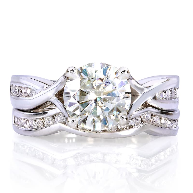 Annello by Kobelli 14k White Gold 1 1/2ct TGW Moissanite and Channel-set Diamond Bridal Rings Set