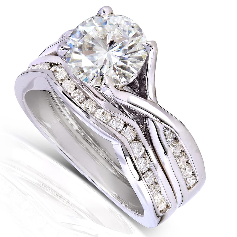 Annello by Kobelli 14k White Gold 1 1/2ct TGW Moissanite and Channel-set Diamond Bridal Rings Set