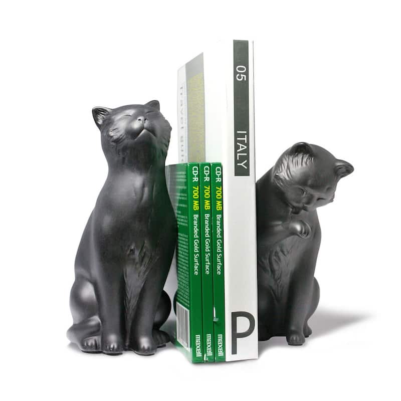 Cat Bookend Set - Black