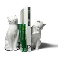 White Cat Bookend Set