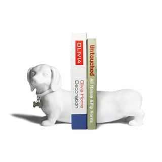 White Dachshund Dog Bookend Set