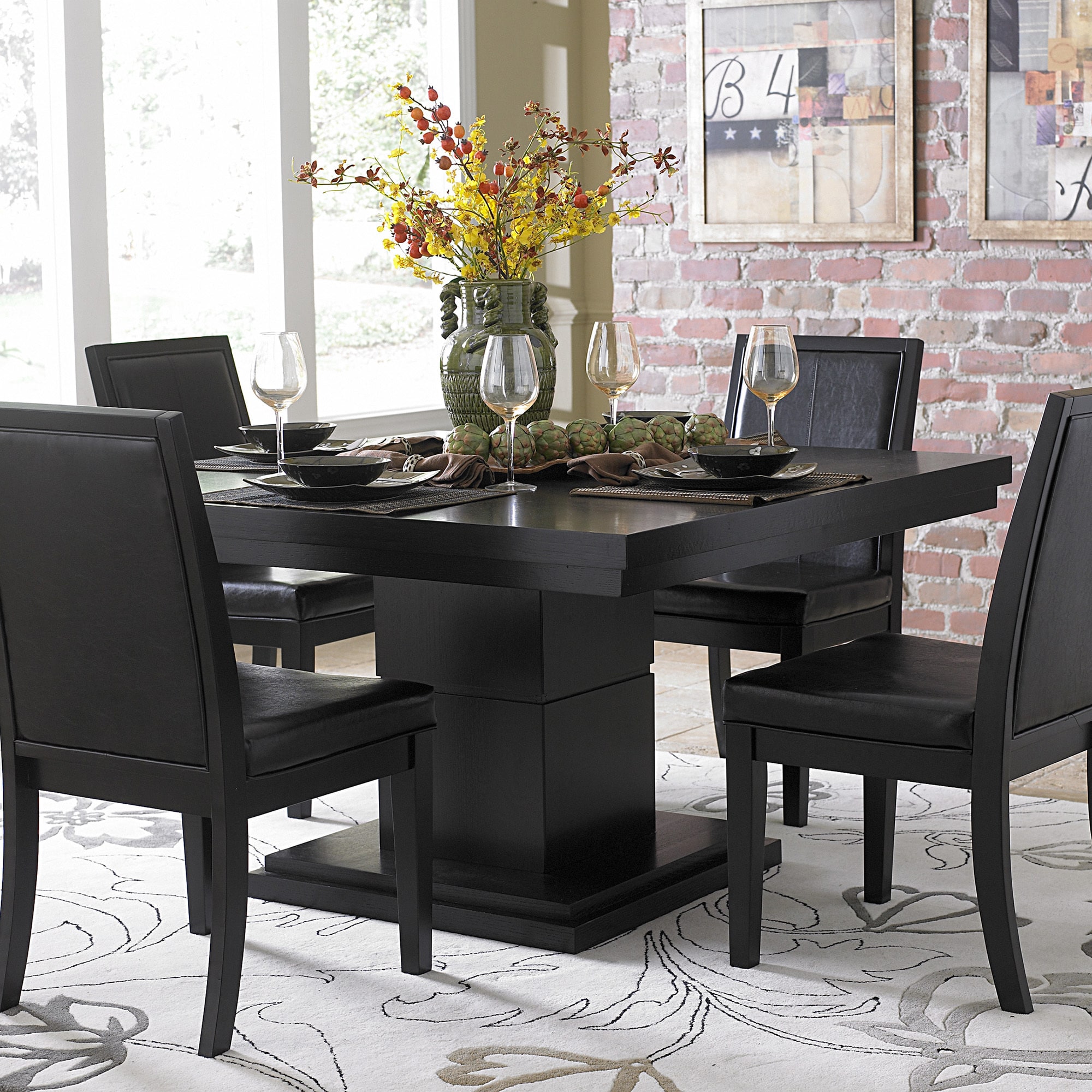 black wood square dining table