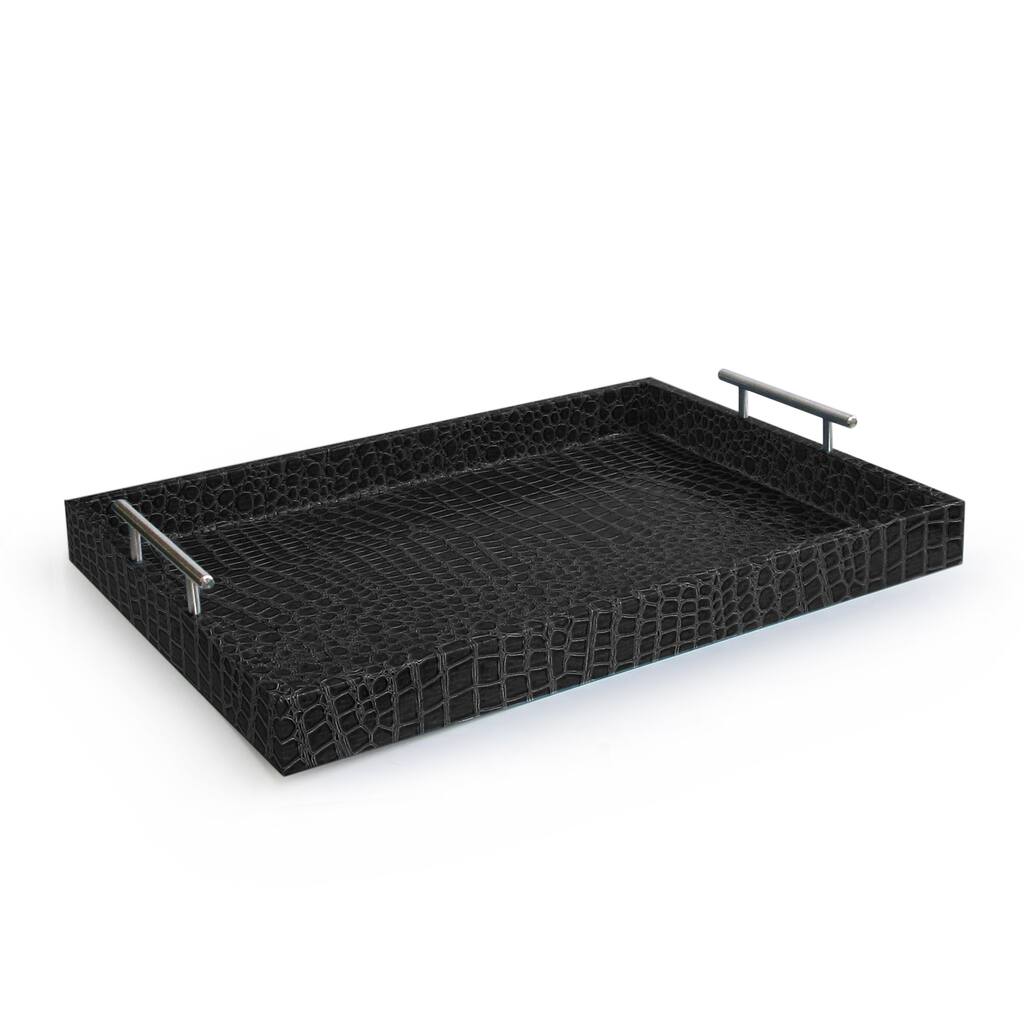 Alligator Black Tray with Metal Handles