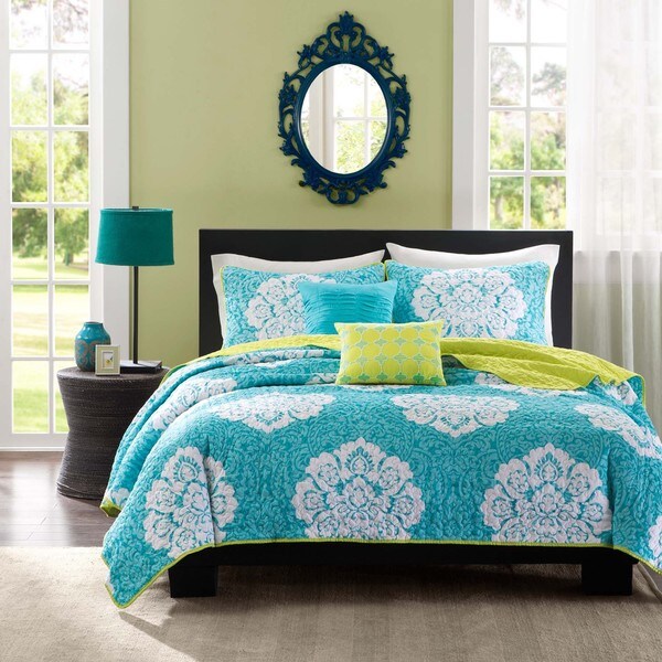 Intelligent Design Liliana Blue Damask 3-piece Coverlet Set