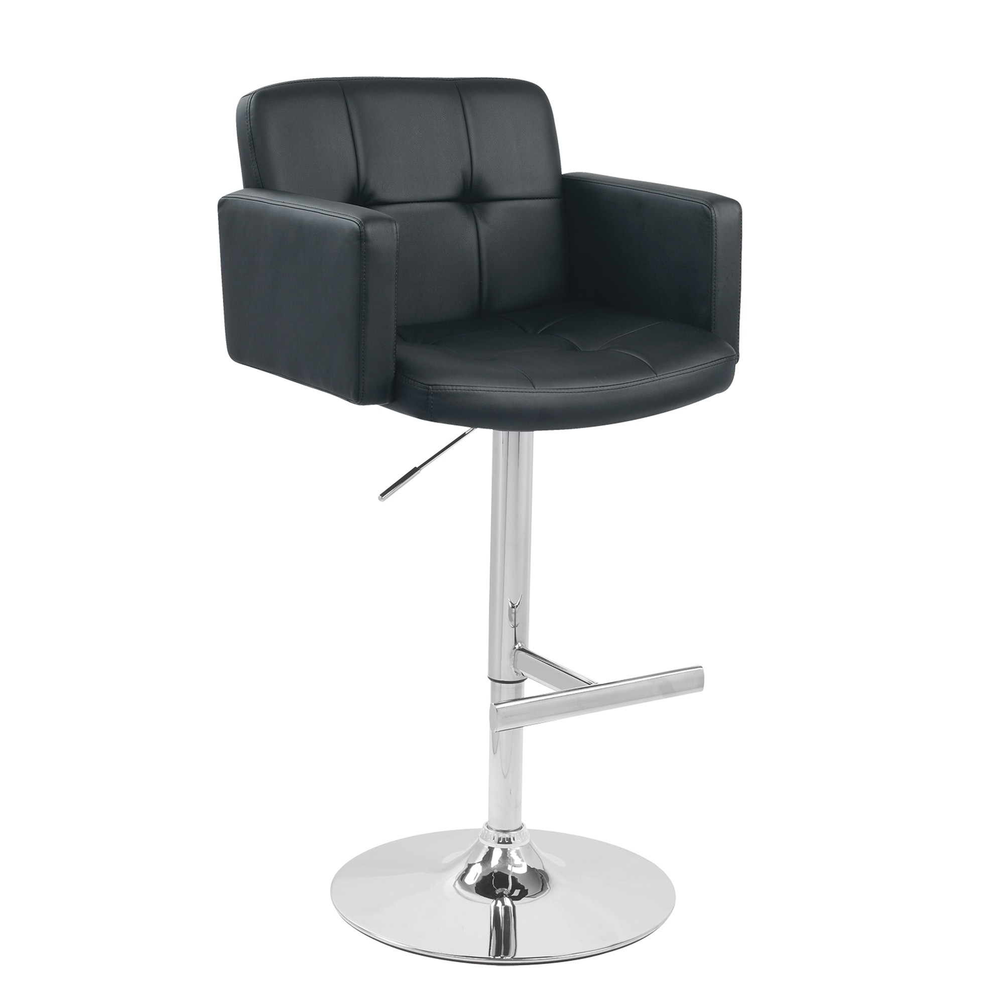 Black Tufted Adjustable Swivel Bar Stool