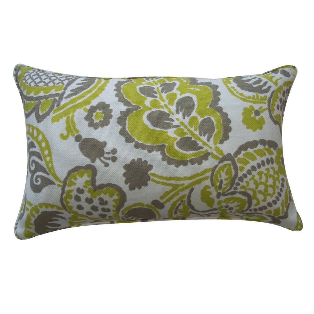 Jiti Lime Garden Floral Causal Sunbrella Outdoor Throw Pillow - 12 x 20 - 12 x 20
