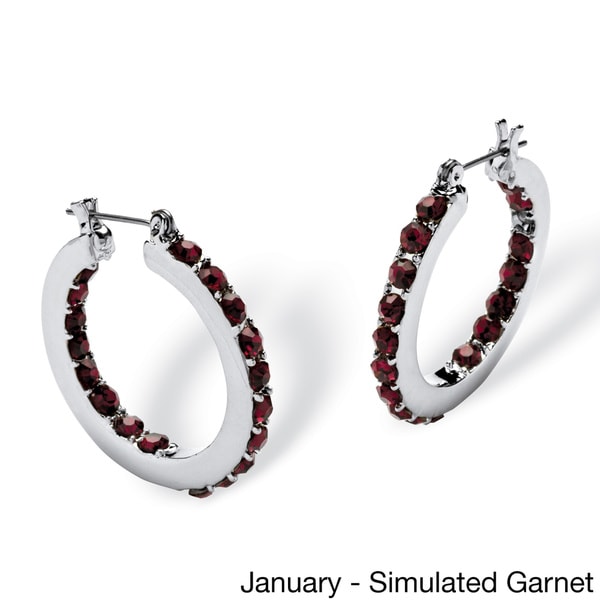 PalmBeach Birthstone Inside  Out Hoop Earrings in Silvertone Color Fun