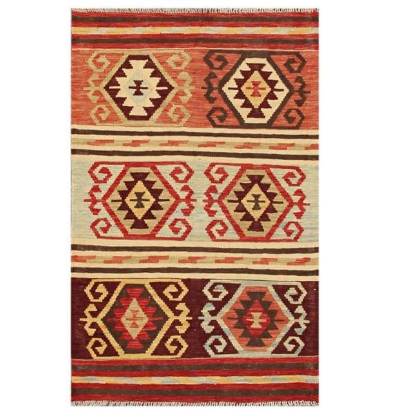 Handmade Herat Oriental Afghan Tribal Wool Kilim (Afghanistan) - 3'1 x 4'10