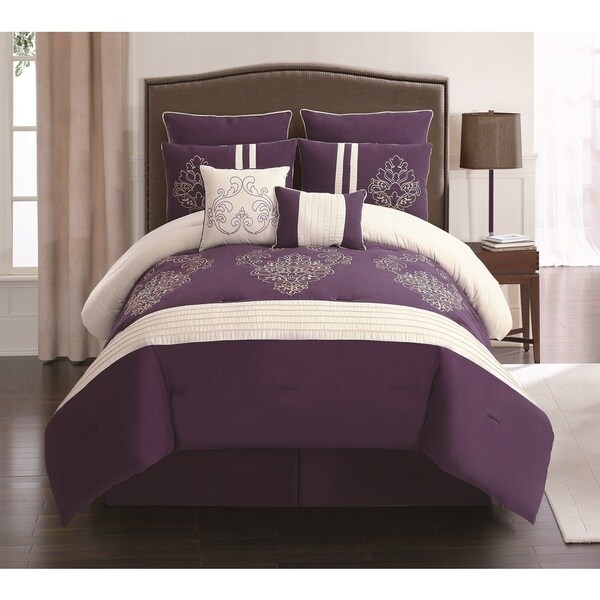 Shop Waldorf Plum/ White 8-piece Embroidered Comforter Set - Free ...