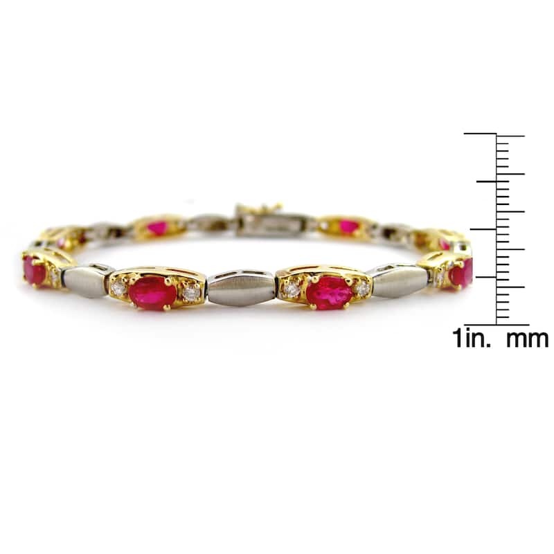 Kabella 14k Two-tone Matte Gold Oval Ruby Diamond Bracelet