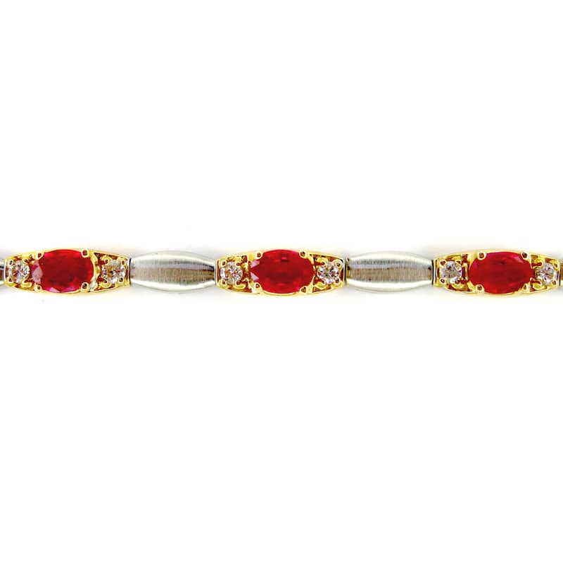 Kabella 14k Two-tone Matte Gold Oval Ruby Diamond Bracelet