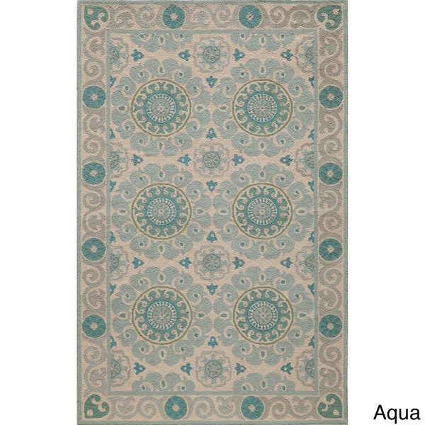 Momeni Suzani Hook Aqua Hand-Hooked Wool Rug (8' X 10') - 8' x 10'