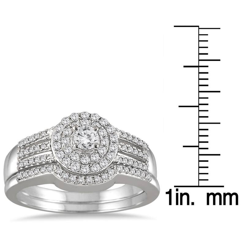Marquee Jewels 10k White Gold 1/2ct TDW Diamond Double Halo Split Shank Bridal Set