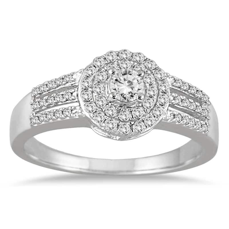 Marquee Jewels 10k White Gold 1/2ct TDW Diamond Double Halo Split Shank Bridal Set