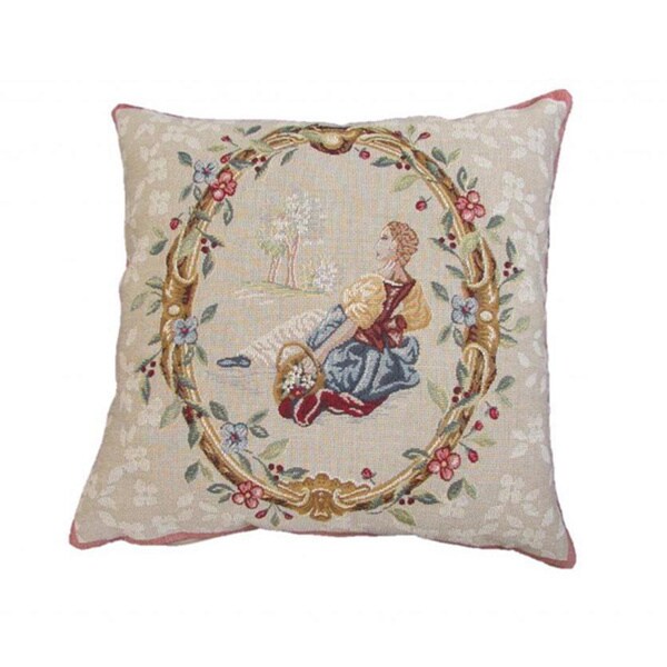 Corona Decor French Woven Floral with Lady Design Decorative Throw Pillow