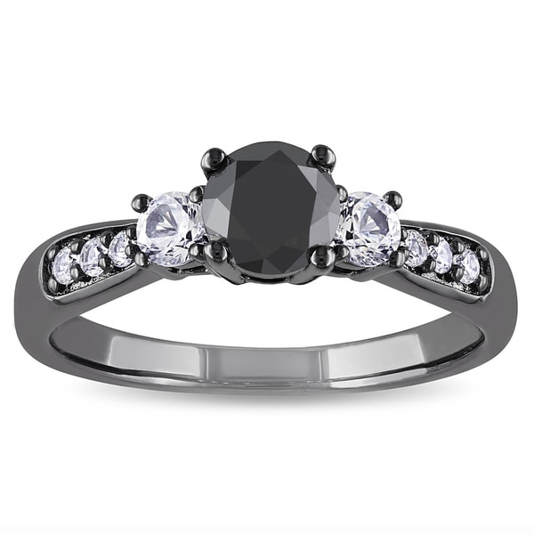 Shop Miadora Silver Created White Sapphire and 3/4ct TDW Black Diamond ...