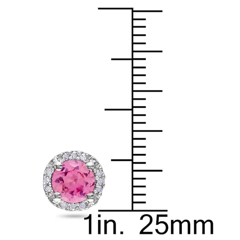 Miadora Silver Created Pink Sapphire and Diamond Accent Halo Earrings