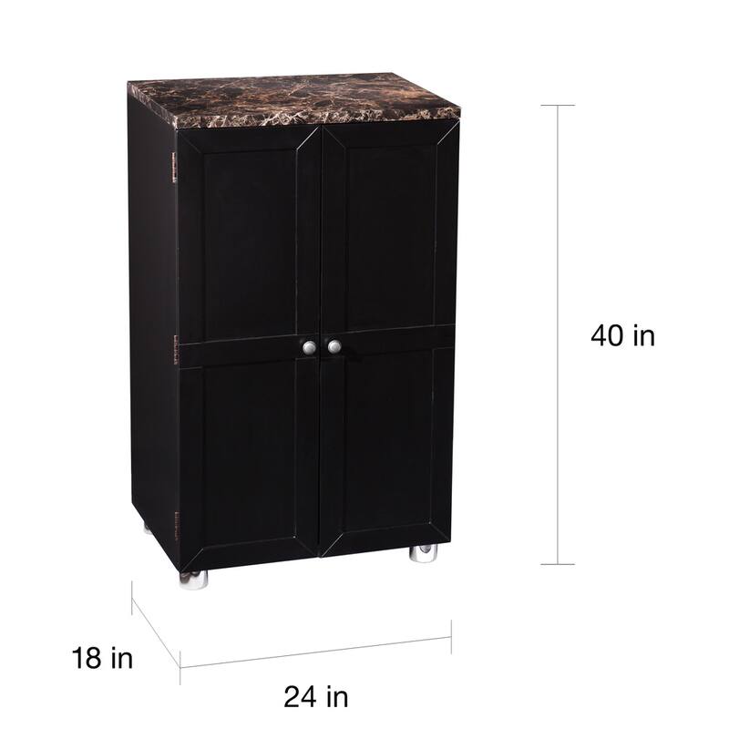 SEI Furniture Cornelia Black Wine Bar Cabinet with Faux Marble Top
