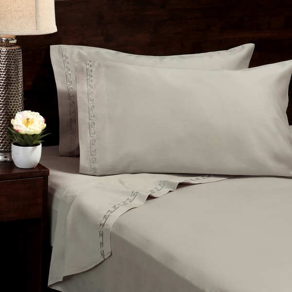 Superior 600 Thread Count Embroidered Deep Pocket Cotton Sateen Sheet Set. Opens flyout.