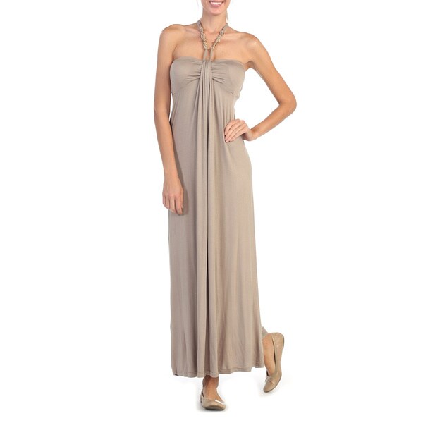Shop Hadari Women's Beige Chained Halter Maxi Dress - Overstock - 9165735