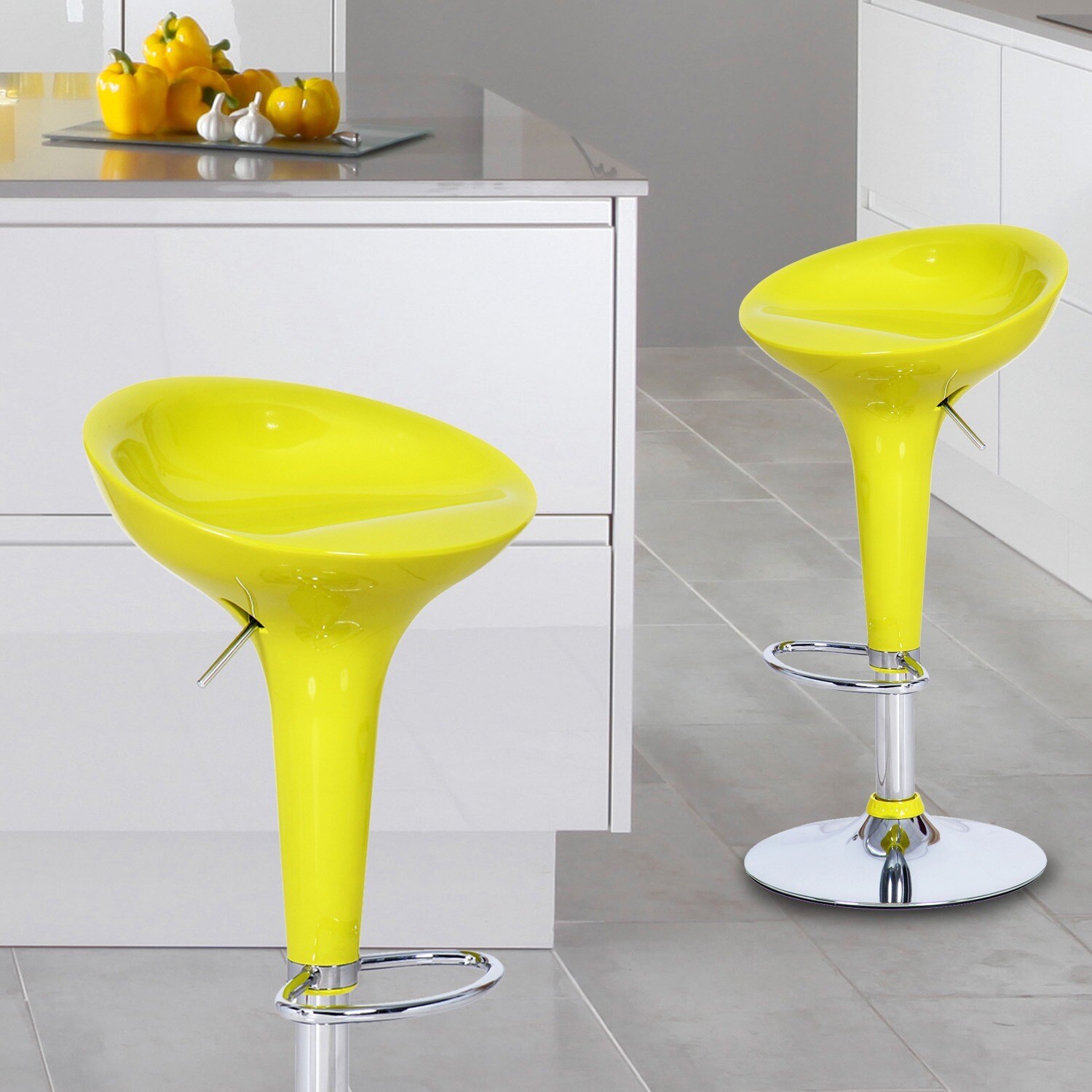 Adeco Yellow Form Fitted Adjustable Barstool Chairs (set Of 2)