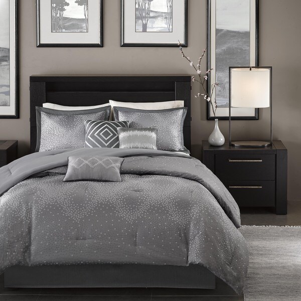 Madison Park Crawford Grey Jacquard 7-piece Comforter Set - On