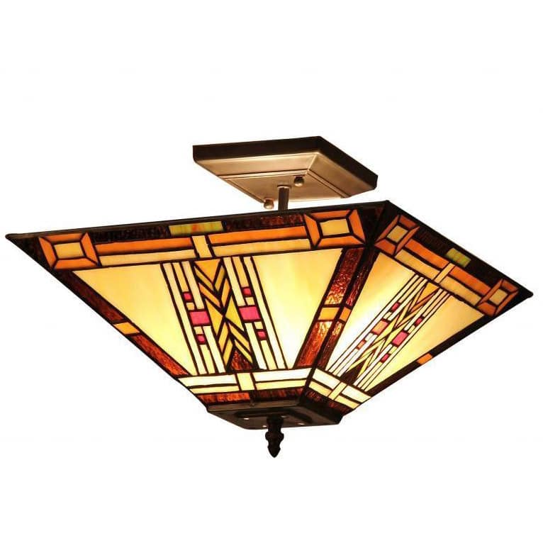 Tiffany Style Mission Design 2-light Dark Antique Bronze Flush Mount - Multi-Color