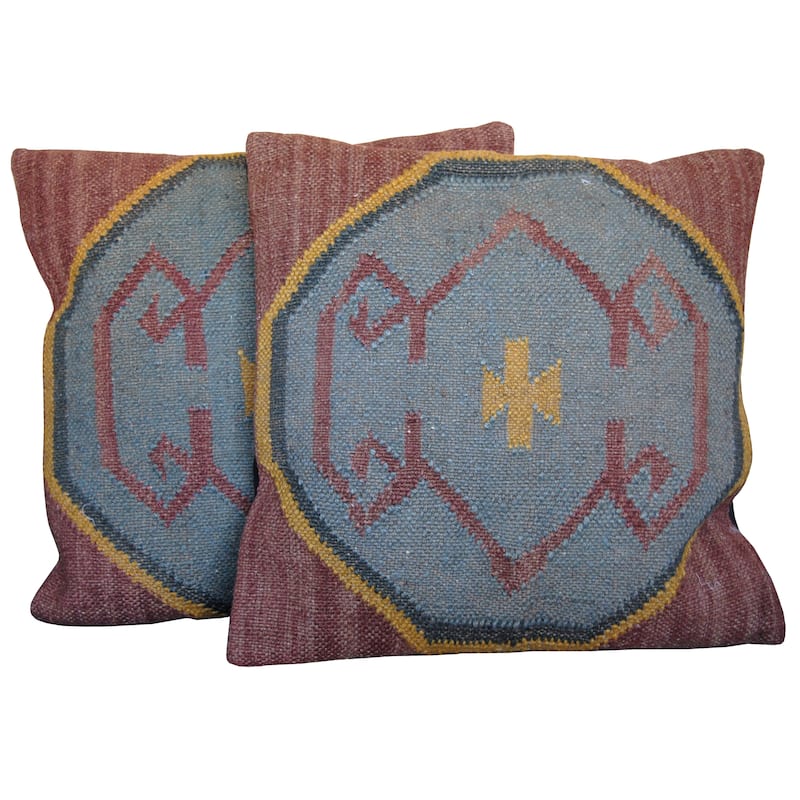 Handmade Kilim Throw Pillow, Set of 2 (India) - 19" L x 19" W