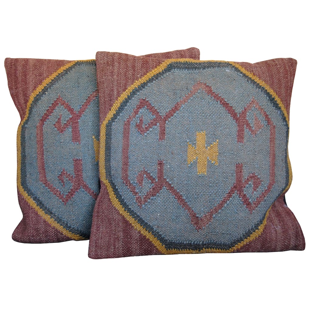 Handmade Kilim Throw Pillow, Set of 2 (India) - 19" L x 19" W