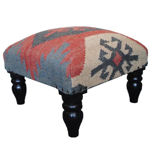 Herat Oriental Indo Kilim Upholstered Foot Stool   16344458