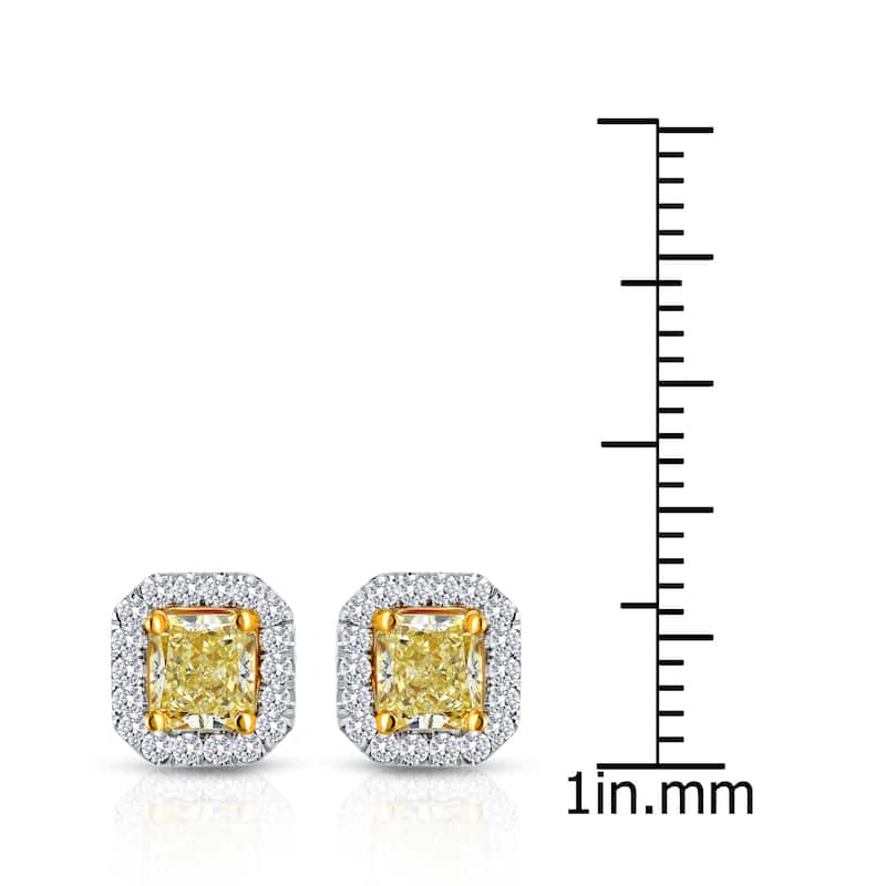 Auriya 14k Gold 1ct TDW Yellow Cushion Cut Diamond Earrings (F-G, VS1-VS2)