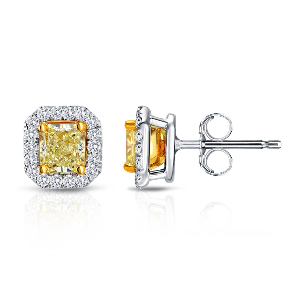Auriya 14k Gold 1ct TDW Yellow Cushion Cut Diamond Earrings (F-G, VS1-VS2)