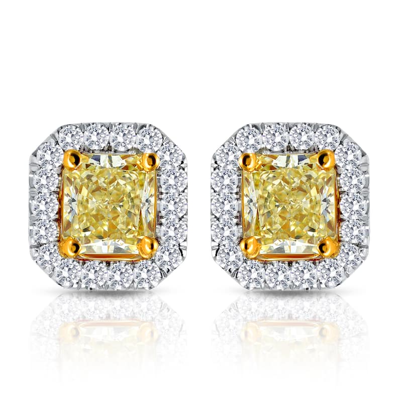 Auriya 14k Gold 1ct TDW Yellow Cushion Cut Diamond Earrings (F-G, VS1-VS2)