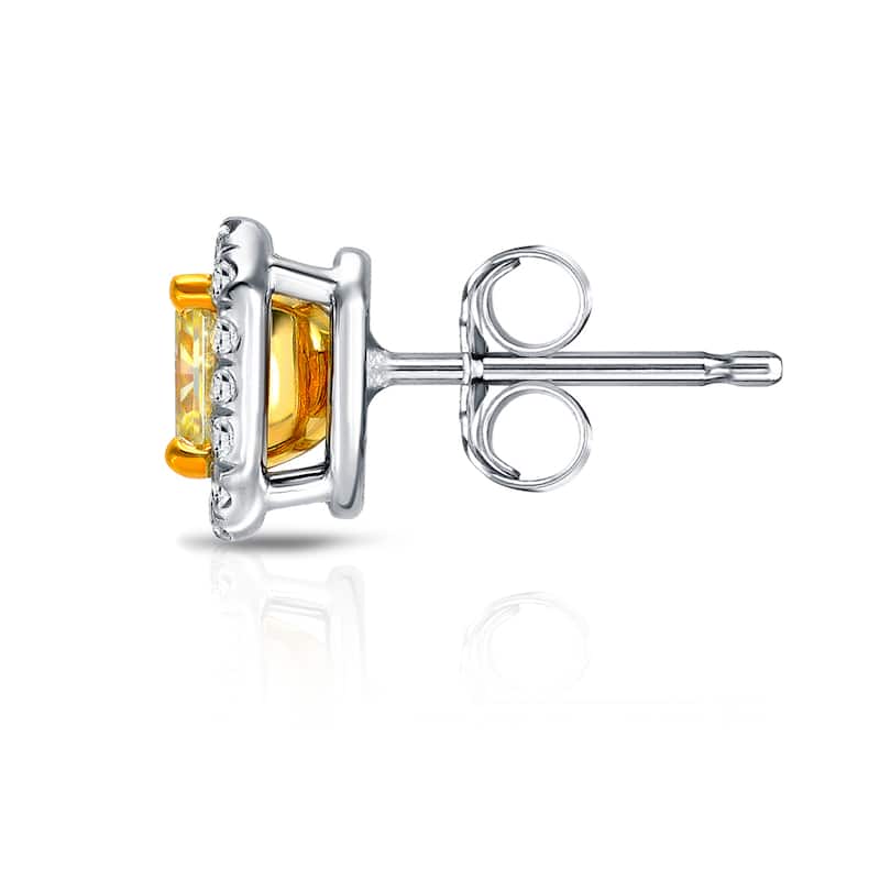 Auriya 14k Gold 1ct TDW Yellow Cushion Cut Diamond Earrings (F-G, VS1-VS2)