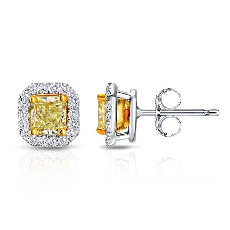 Auriya 14k Gold 1ct TDW Yellow Cushion Cut Diamond Earrings (F-G, VS1-VS2)