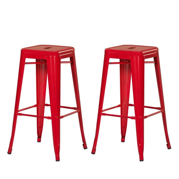 Adeco Sheet Iron Red High Gloss Tolix style Barstool Set of 2