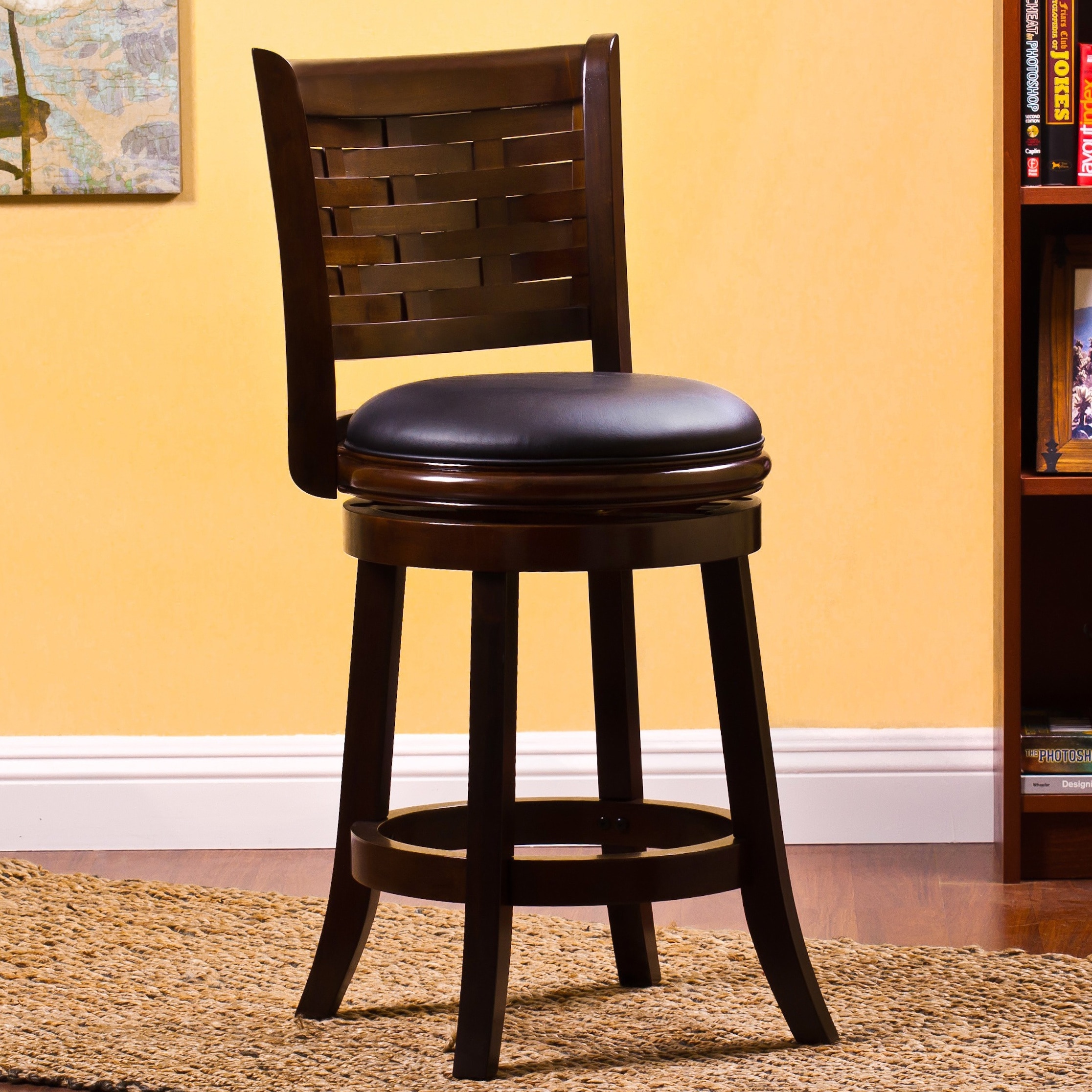 Hardwood Weave back Swivel Stool