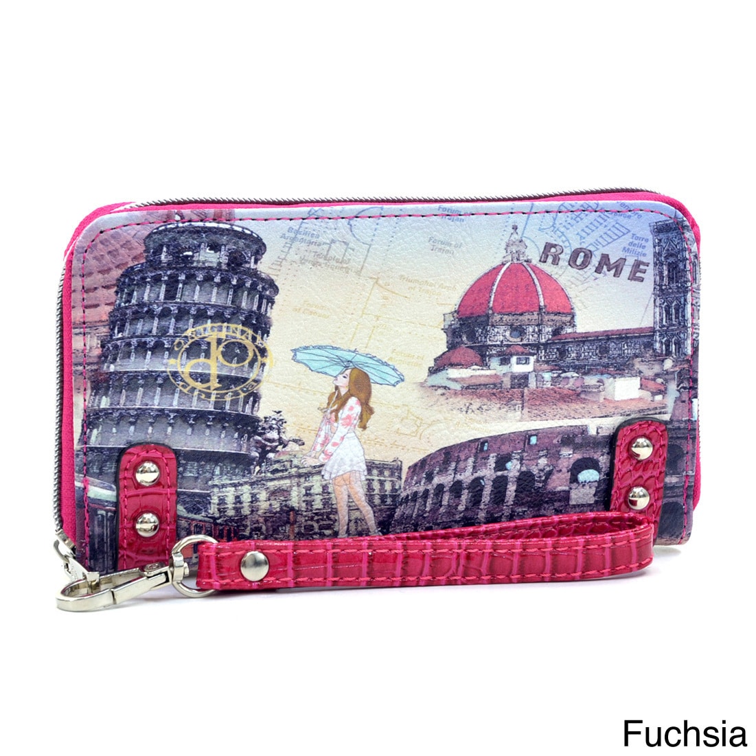 Rome Print Studded Zip around Wallet