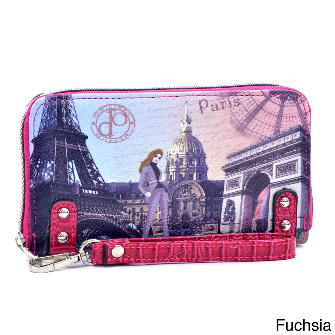 Paris Print Studded Zip around Wallet