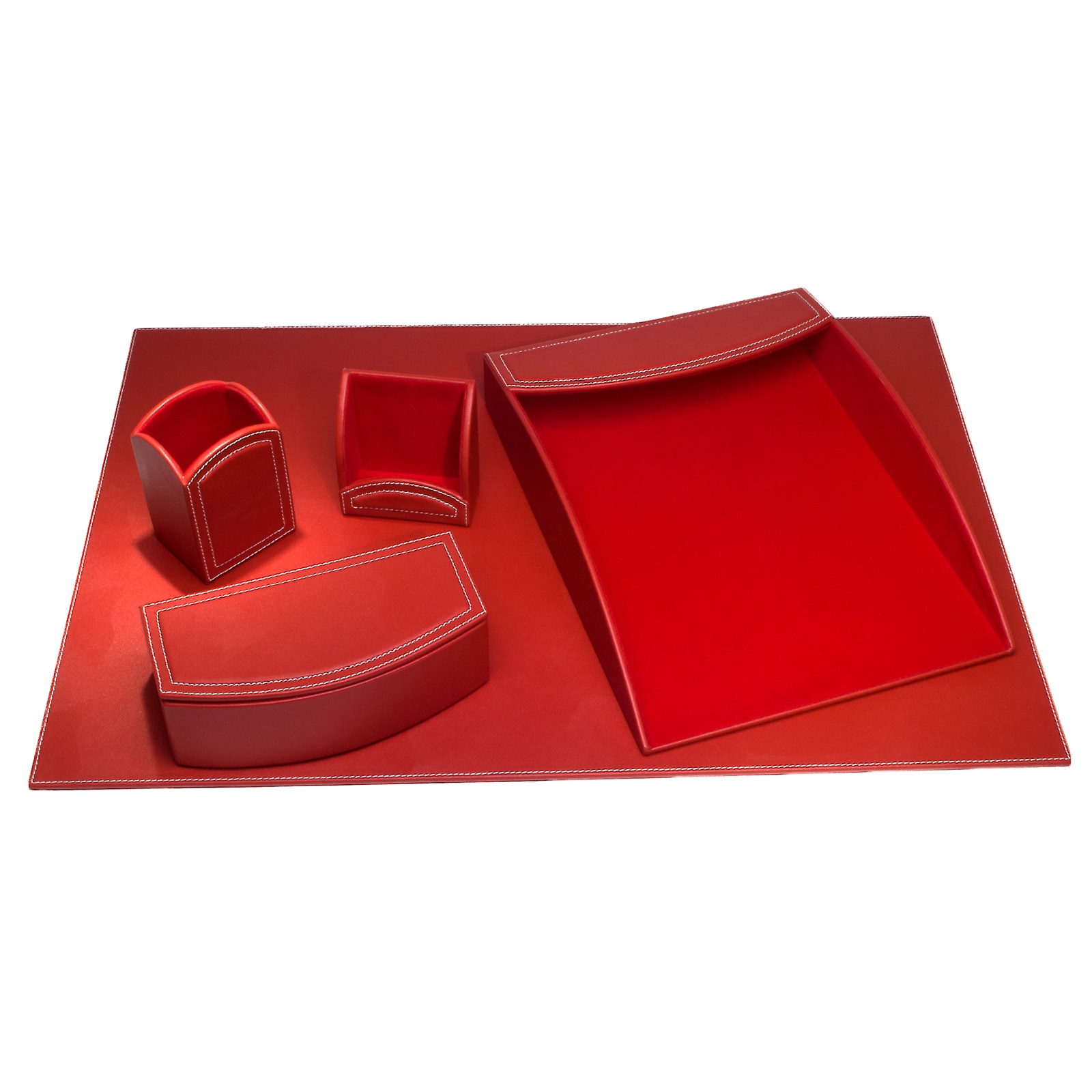 Rossa Red Leatherette 5 piece Desk Set