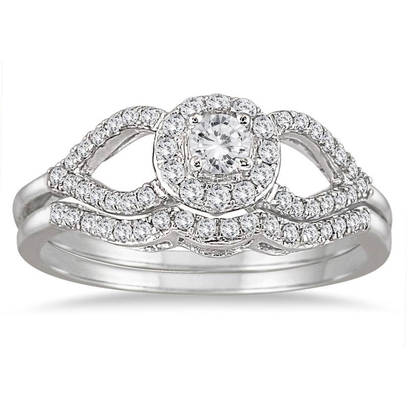 Marquee Jewels 10k White Gold 2/5ct White Diamond Antique-style Bridal Ring Set - 6