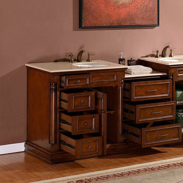 Silkroad Exclusive 57 Inch Creamy Marble Counter Top Bathroom Inch Creamy Marble Counter Top Bathroom