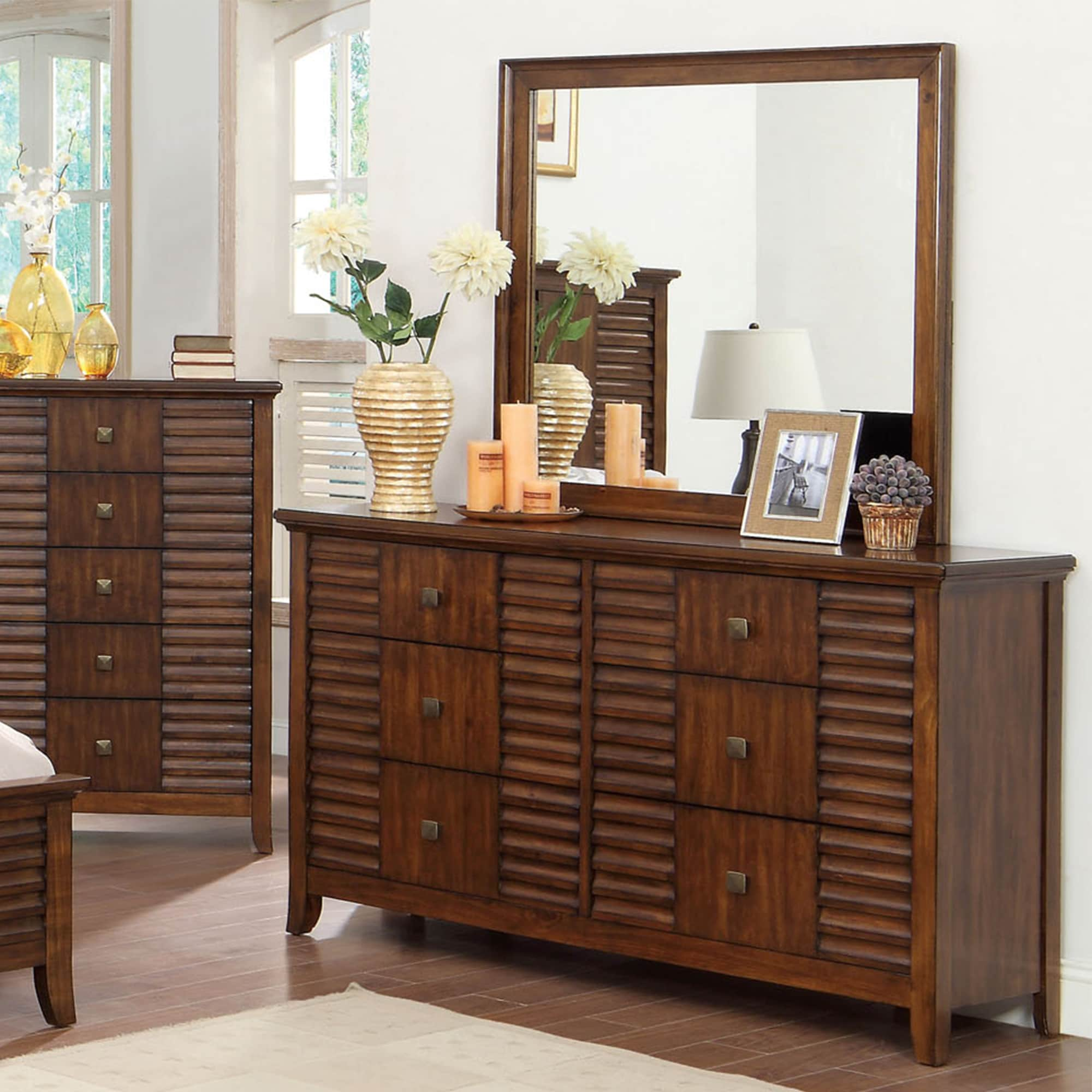 Furniture Of America Furniture Of America Tyrenia Walnut 2 piece Dresser And Mirror Set Walnut Size 6 drawer