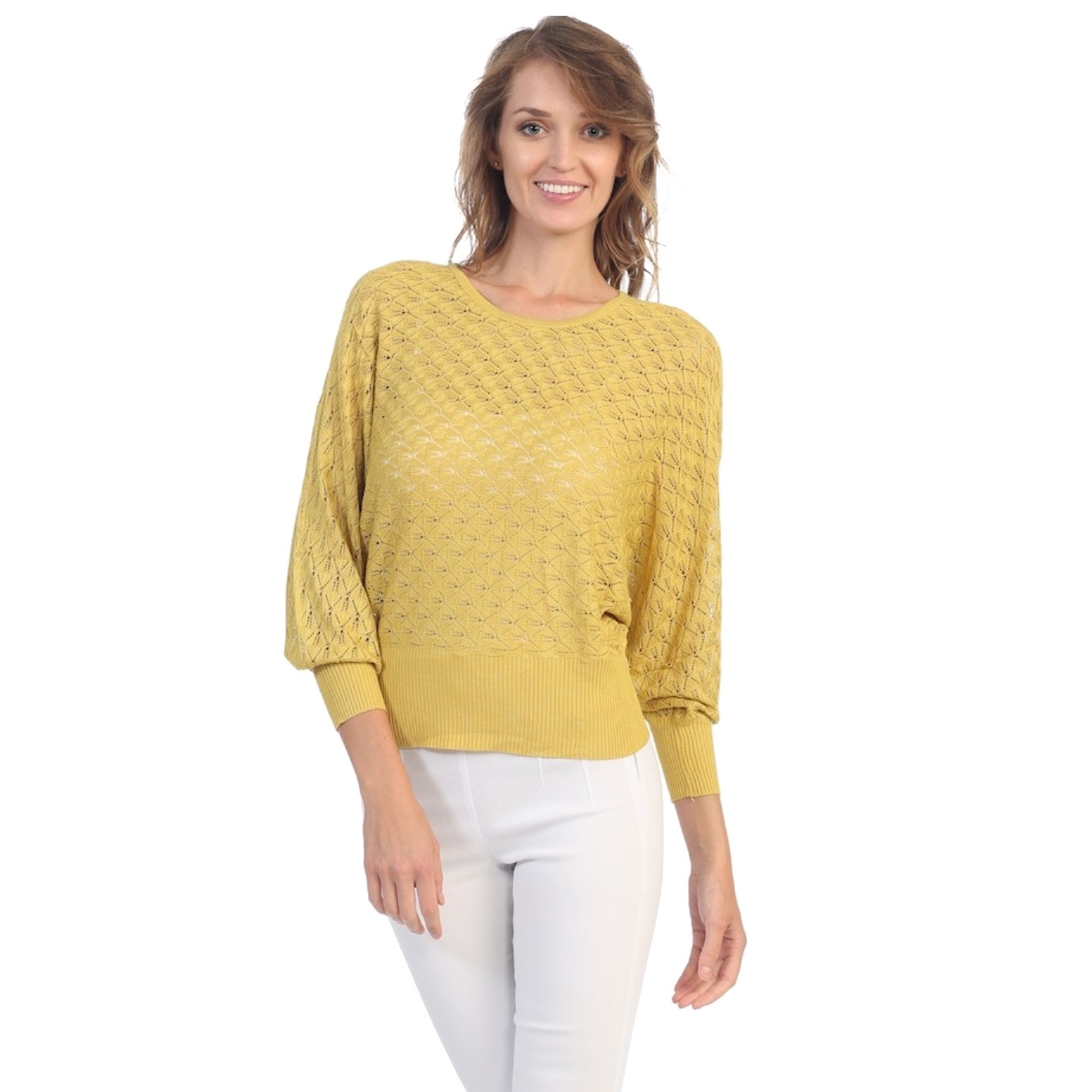 Hadari Womens Mustard Yellow Long Dolman Sleeve Top