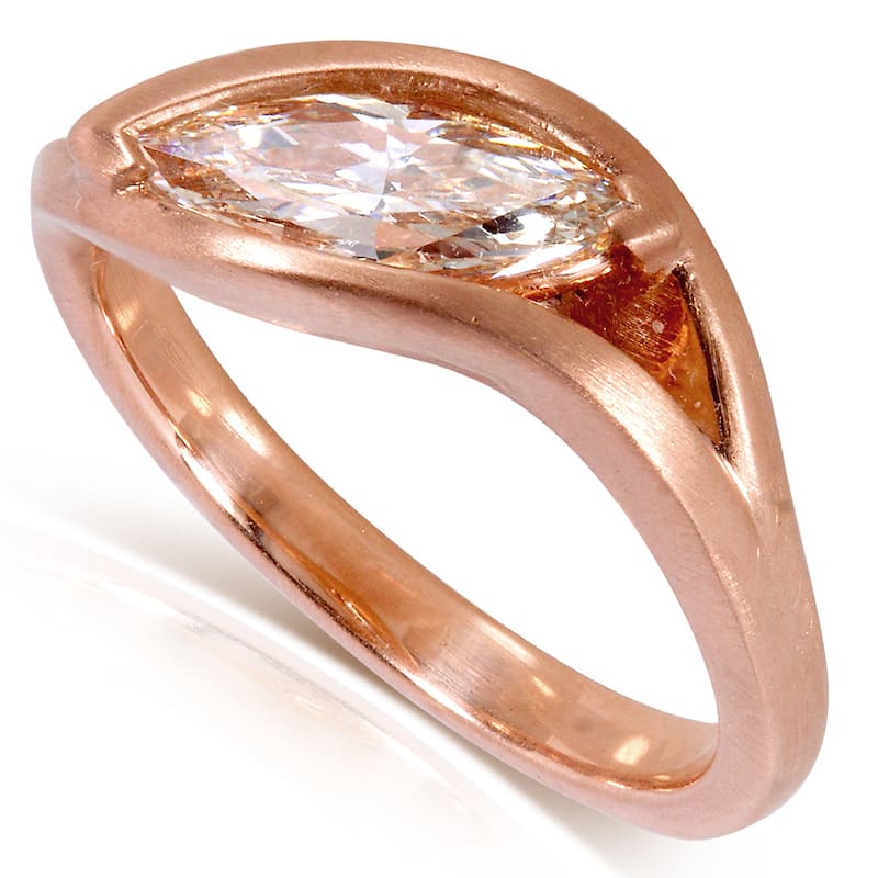 Kobelli 0.96 Carat Natural Diamond Certified 14k Solid Rose Gold Marquise Solitaire Asymmetrical Cradle Ring - White