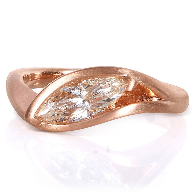 Kobelli 0.96 Carat Natural Diamond Certified 14k Solid Rose Gold Marquise Solitaire Asymmetrical Cradle Ring - White