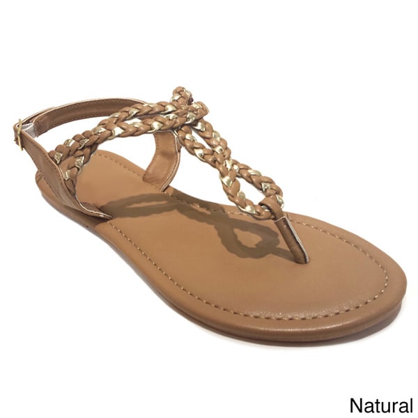 Olivia Miller Women's Braided Metallic Sandals - Overstock - 9169917